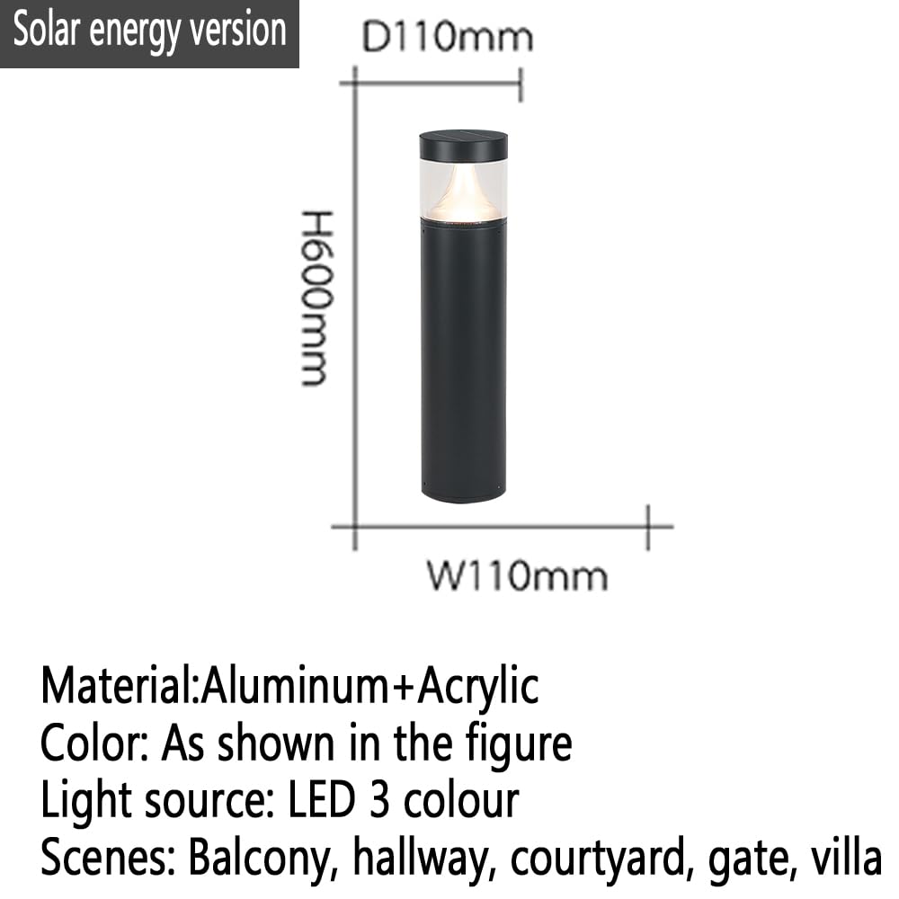 Lampada Solare da Giardino contemporanea, Impermeabile, per Ville, Giardini, Cortili, quartieri residenziali (Stile 39 A H60CM, 1 Pezzo)
