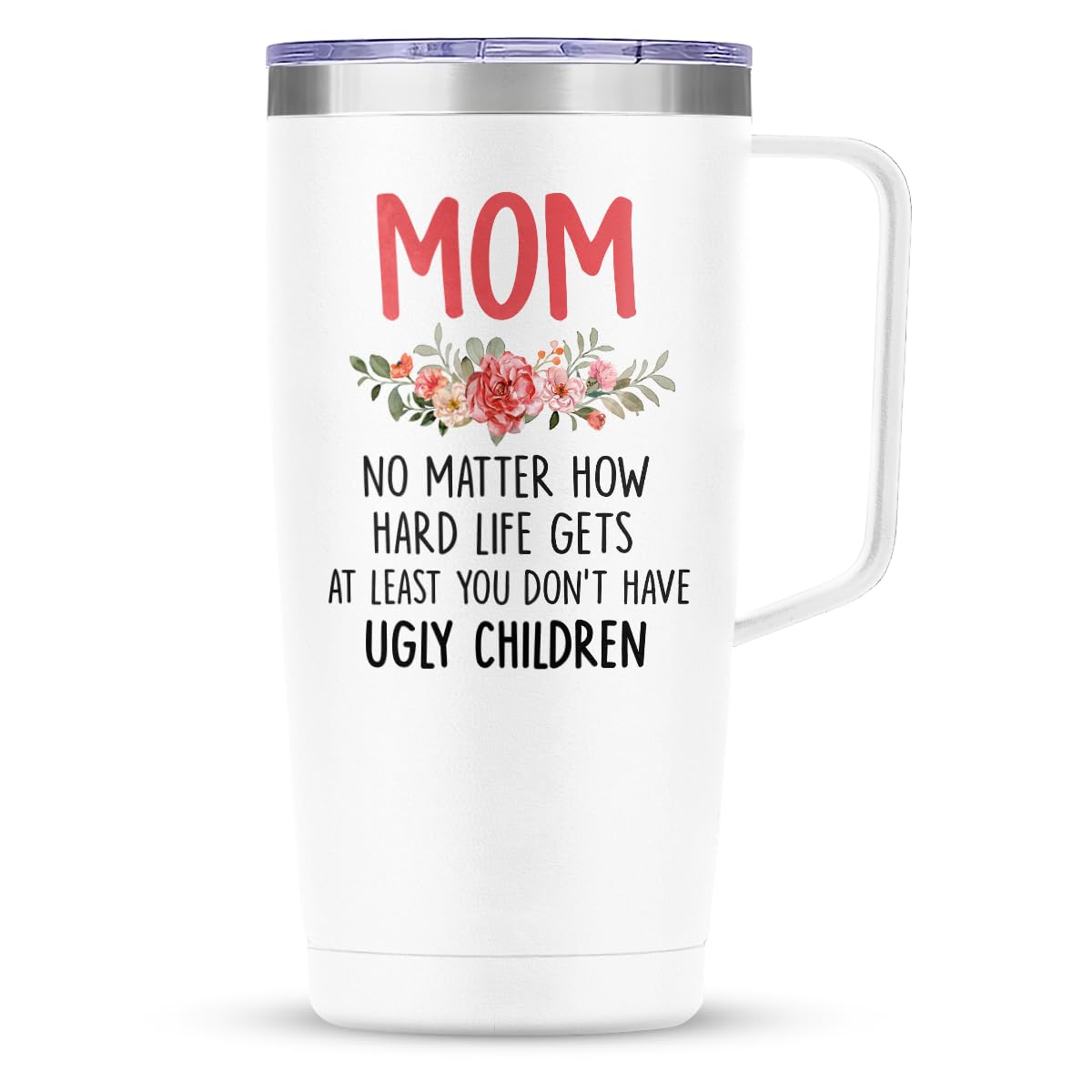 SANDJEST Funny Mom Tumbler with Handle 20oz Stainless Steel Insulated Coffee Travel Mug Cup Moms Tumblers Gifts for Mother Mama Mommy from Daughter Son Gift for Mothers Birthday Christmas