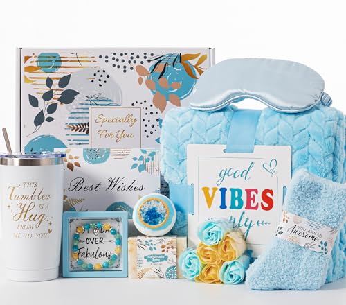 Birthday Hamper Basket Gifts for Women,Get Well Soon Self Care Package Pamper,Thinking of You Relaxing Spa Presents Set w/ Luxury Flannel Blanket Unique Mothers Day Gifts for Mum Her Sister Friend