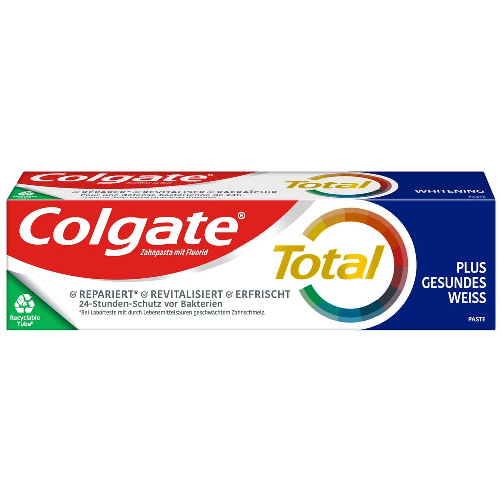 Colgate Dentifricio Total Plus Healthy White, 12 x 75 ml, protezione superiore per denti, lingua, guance e gengive