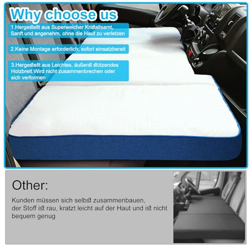 xxjolavv Dicke warme atmungsaktive Faltbare Fahrzeugmatratze kompatibel mit FIAT Ducato Citroen Jumper Peugeot Boxer Typ 250 Camper(2002 – 2023)tragbare Klappmatratze Wohnmobil Camping Camper Zubehör
