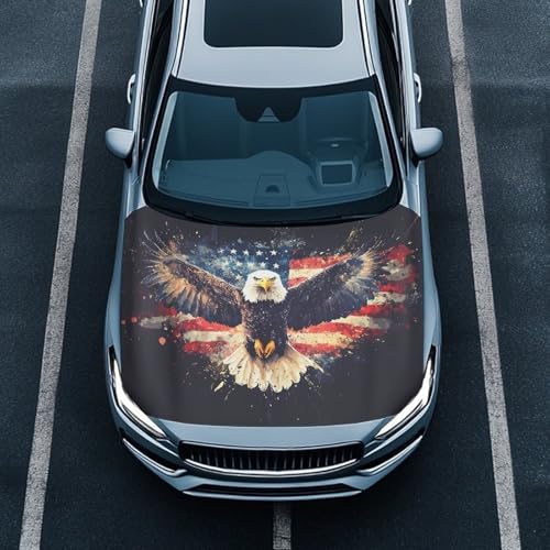Image of USA Cute Eagle Print Car Hood Cover Polyester Elastic Fabrics Can be Washed Suitable for SUV Trucks Universal for Cars