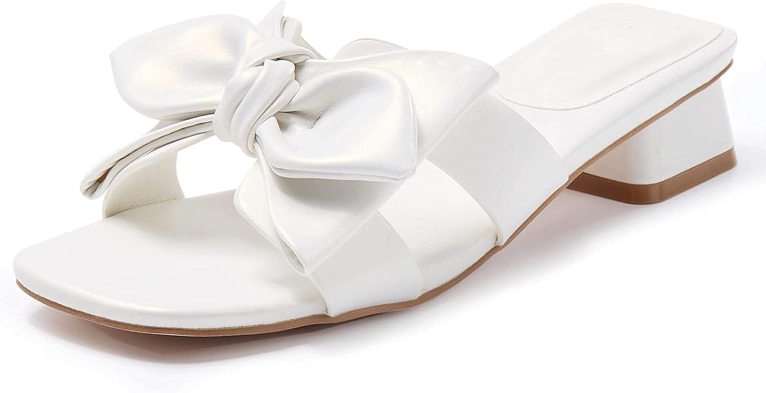 Fashare Womens Bow Dressy Low Heel Sandals Slides Summer Chunky Block Heeled Open Toe Mules Slip on Slippers Shoes - Image 4
