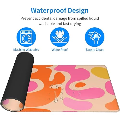 Image of Printed Gaming Mousepad - Premium Stitched Edges, Smooth Surface,Size 11x23 inches, Non-Slip Rubber Base - Ideal for Office & Gaming Setup (Pink Desk)