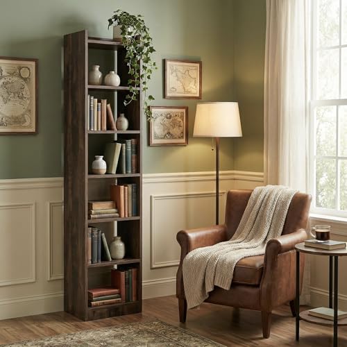 Image of Spire 6-Tier Tall Bookshelf & Corner Display Rack, Vertical Storage Organizer for Living Room & Office, 33x24x180cm (Walnut)
