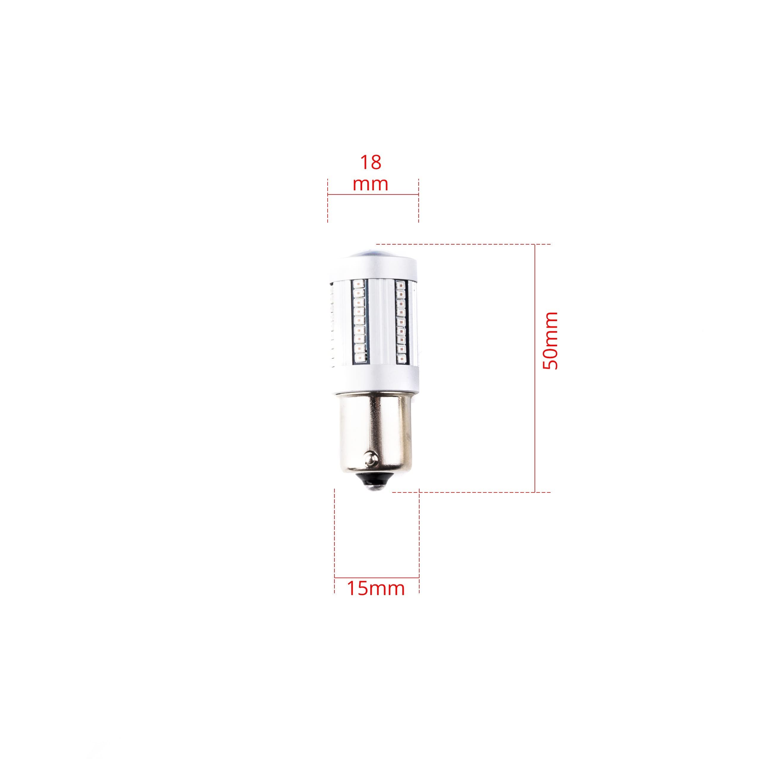 EinParts Żarówki LED P21W 12V 1000-1500K (CZERWONY), System CANBUS, Diody 66x SMD 2016, 2 Sztuki