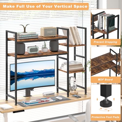 DOMYDEVM Desktop Bookshelf, Computer Desktop Bookcase, 2-Tier Multipurpose Desk Hutch Bookshelf, Desk Hutch Top Only 37.4in(L) for Dorm Office Home Computer, Brown