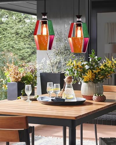 Image of Groeien Silk Weave Multicolor Metal Crystal Hanging Pendant Ceiling Lamp Fixture | Chandelier for Home, Indoor, Outdoor,Living Room, Bedroom(Bulb Included) (hexaSilk, 1)