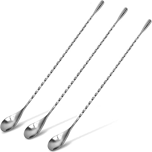 Cuchara mezcladora de acero inoxidable de 12 pulgadas, cucharas de barra de cuello giratorio, cuchara coctelera de bar, paquete de 3