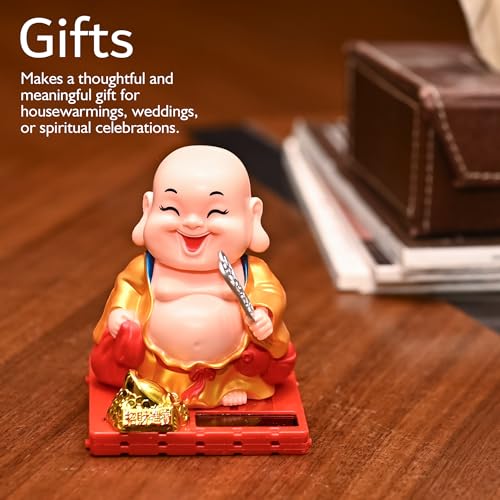 Image of ZAICUS Solar-Powered Buddha Monk Figurine - Feng Shui Decor for Wealth, Prosperity, and Good Luck with Moving Head & Hand (Red)