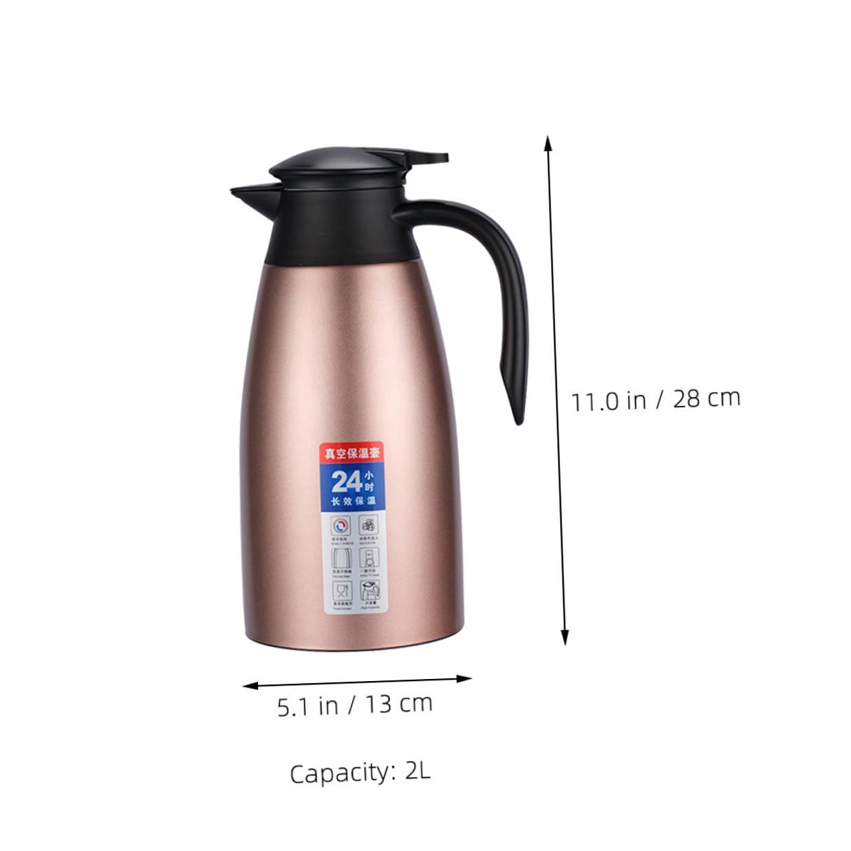 Isolierte Thermoskanne 2L Edelstahl 304 Große Kaffeekanne mit Henkel Doppelwandig Vakuumisoliert für Heiße Kalte Getränke Auslaufsicher für Zuhause und Reisen