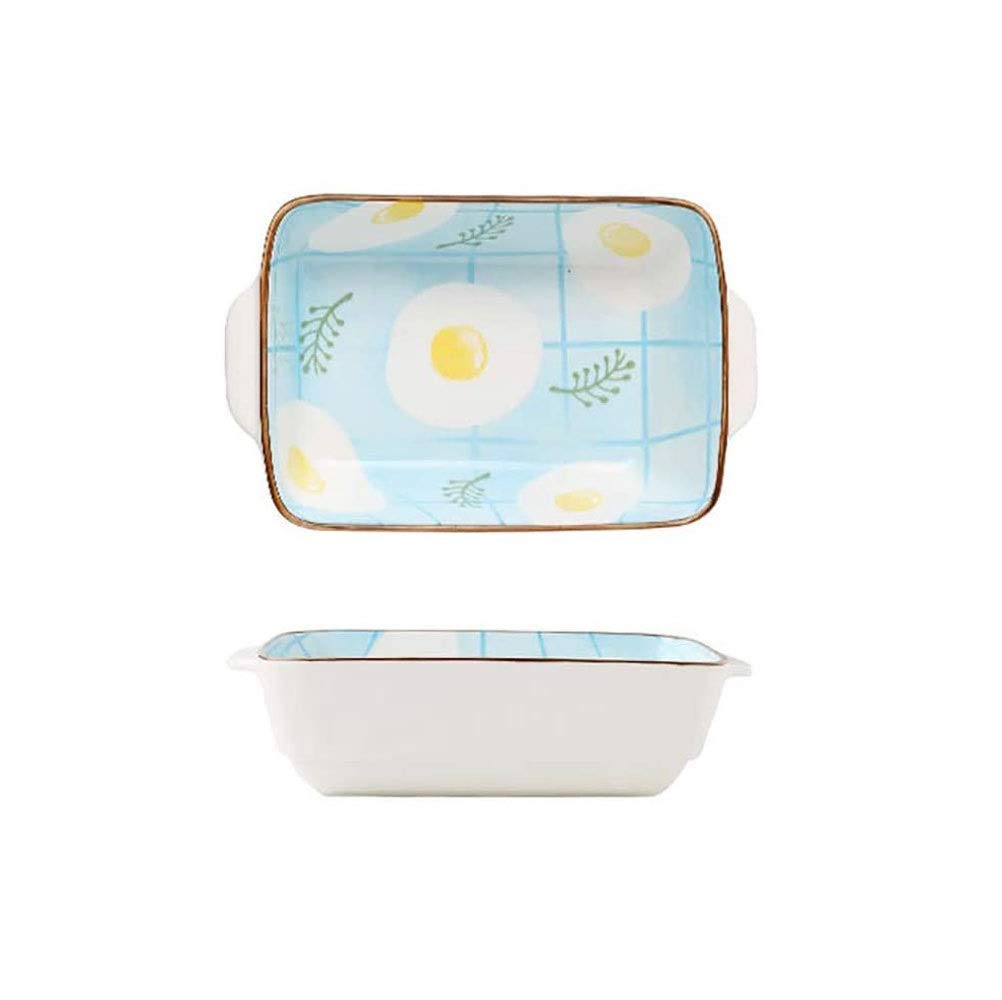 Plato para Hornear cerámica para Hornear Cacerola Plato Plato Rectangular Doble manija horneado Conjunto 2 unids panaderos Sets Conjuntos lasañas Pan Hornear Platos (Color : C)