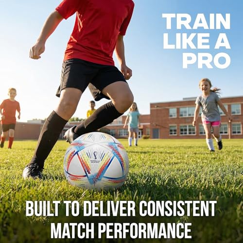 Image of Kizlo Official Size 5 Football with Pump & Pin | PVC Leather Training Soccer Ball for Ground, Turf & Street Play | High Grip & Air Retention for Kids, Youth & Adults | Multicolor (Katar)