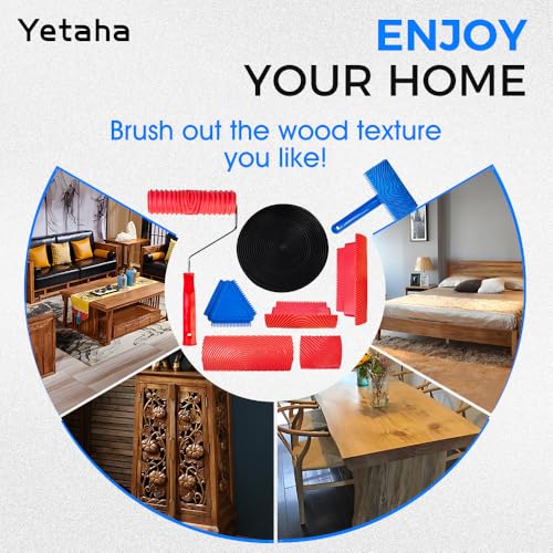 Yetaha 8 Pcs Wood Grain Painting Tool Set, Wood Grain Roller Tools with Handle, Simulated Rubber Wood Grain Tool for Floors, Decks, Furniture, Wall Room Art Paint Decoration by Yetaha - Image 7