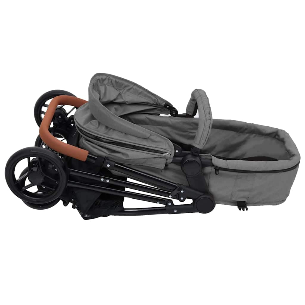 vidaXL Cochecito de Bebés 2 en 1 Carrito Sillita Silla de Paseo Corredor Infantil Canasta Niños Reposapiés Ajustable Dosel de Acero Gris Claro y Negro
