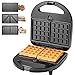 KotiCidsin Piastra per Waffle, Sandwich Maker, Grill, Waffle 3 in 1, Alloggiamento in acciaio inossidabile, Funzione termostato automatico, 3 Piastre Antiaderenti Intercambiabili/Nero