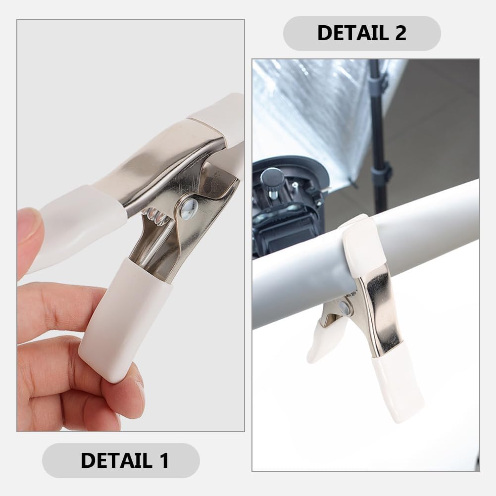 5 Pcs Spring Clamps, Housoutil 4 Inch Large Heavy Duty Metal Spring Clips Clamps with Protected Handles and Tips for Crafts Balloon Arch Photography Backdrop Stand Pool Cover Clips, White