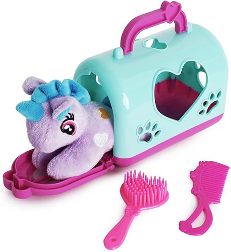 Boley Juego de peluche de unicornio con jaula, juguete de peluche de unicornio morado, peluche de unicornio para niños, a partir de 3 años