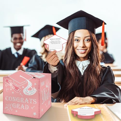 Image of AYGXU graduation card box Holder 2026 with 30pcs graduation cards,Graduation party Decorations,graduation box for gifts and Cards,graduation money box,Graduation Party Supplies-pink card box