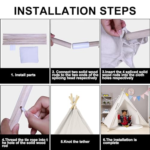 Lifemaison Teepee Tent for Kids Indoor Tents with Bag and Coloured Flags,Canvas Tipi Tent for Girls Boys,Indoor and Outdoor Pyramid Teepee tent,Wigwam Tipi Play House - Image 7