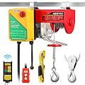 NEWTRY 1320lb Electric Hoist Lift, Wireless & Cable Remote Control Overhead Electric Winch Pulley System, Single & Double Slings for Garage, Ceiling, Factories, Warehouse