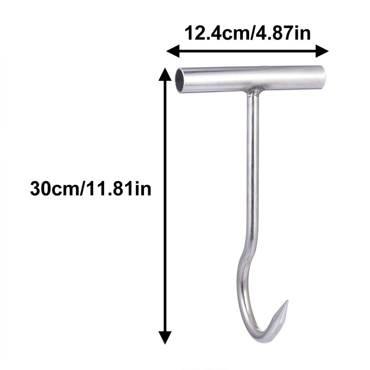 iplusmile Stainless Steel Meat Hook - à viande - de boucher - En acier inoxydable - en T - Avec poignée - réversible pour rôtir - Outil de barbecue - Argenté