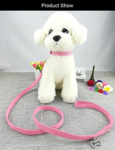 Newtensina Netter Diamante Welpen Halsband und Leine Set Bling Wildleder Halsband mit Leine für kleine Hunde Katzen - Pink - XS