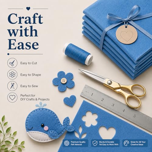 Image of Denim Blue Large Felt Fabric 36 inch x 36 inch (1 Square Yard), 1mm Stiff Felt Sheet, Nonwoven Fabric for Crafts, DIY Projects, Art, Sewing, Lining & Decorations