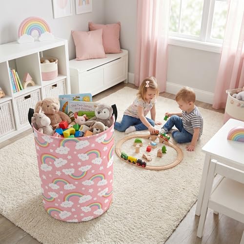 Image of Rainbow Laundry Hamper - Stylish Nursery Hamper for Girls, Large Capacity & Collapsible Design, Perfect for Kids Room Decor, Toy Storage, and Baby Girl Gifts (A)