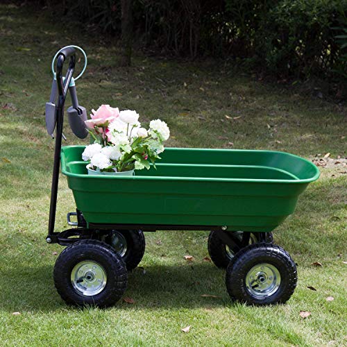 Kinsuite Garden Dump Cart Wagon Carrier Wheelbarrow Yard Tools Dumper Rugged Wide-Track Tires Utility Lawn Wagon