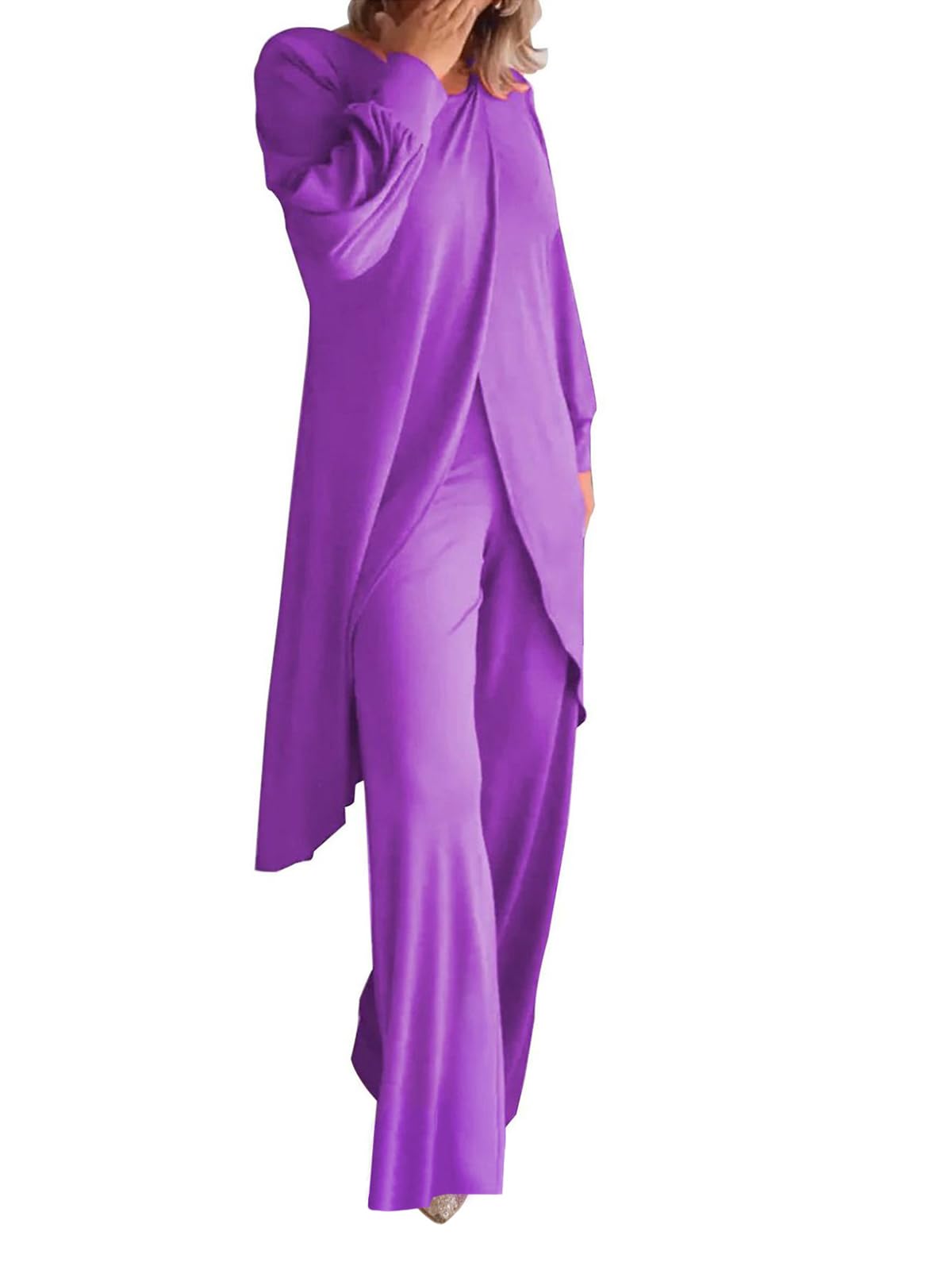 Fall Sets Women 2 Piece Outfits Long Sleeve Tunic Tops and Wide Leg Trouser Pants Plus Size Lounge
