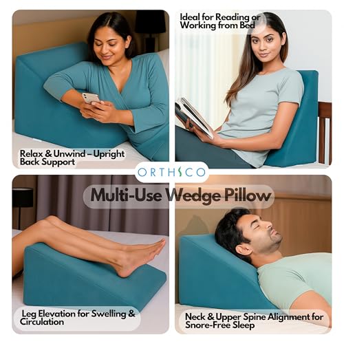 Image of Wedge Cushion | Wedge Pillow for Bed | Orthopedic Memory Foam Back Support Pillow for Bed | Acid Reflux, Snoring, GERD, Leg Elevation | 18L x 17.5W x 11H Inch, 1-Year Warranty | Ocean Breeze