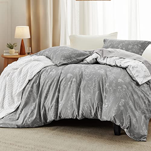 Bedsure King Comforter Set - Grey Comforter, Cute Floral Bedding Comforter Sets, 3 Pieces, 1 Soft Reversible Botanical Flowers Spring Comforter And 2 Pillow Shams #TOP1
