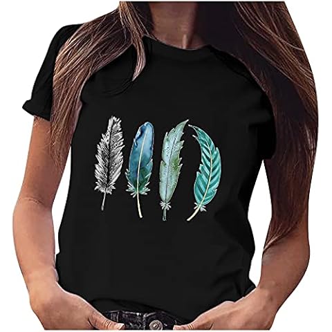 AMhomely Casual Feather Print T-Shirt Cover