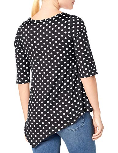 Star Vixen Women's Petite Elbow Sleeve Hanky Hem Tunic, Black Dot, Pxl #TOP1