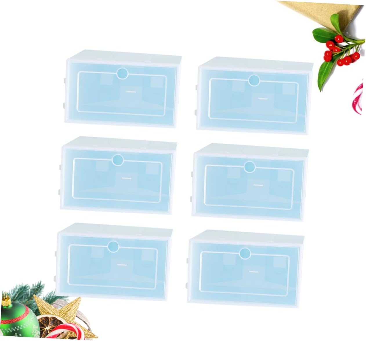 Mobestech 6Pcs Stackable Transparent Shoe Box Blue Plastic Storage Container for Organizing Footwear for Closets Entryways and Under Beds