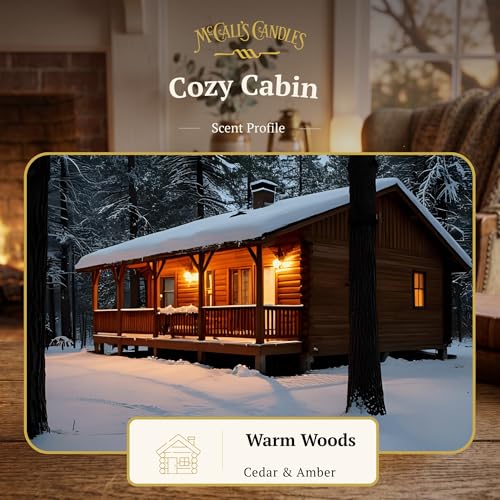Image of McCall's Candles | Cozy Cabin | 16 oz Two-Wick Scented Candle | USA-Poured | Vintage Rustic Jar with Carrying Handle | Cedar, Cinnamon & Vanilla Fragrance