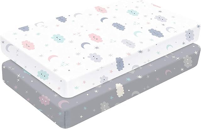 Yoofoss Cot Bed Sheets 2 Pack Baby Fitted Crib Sheets 50x90cm 70x140cm Microfiber Mattress Protector for Boys and Girls Soft, Breathable and Durable