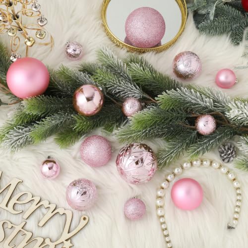 SZVRL Christmas Balls Ornaments -36pcs Shatterproof Christmas Tree Decorations with Hanging Loops for Xmas Tree, Holiday Party, Wedding & Indoor Home Decor,6 Styles in 3 Sizes (Pink) - image 5