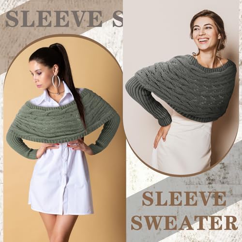 Image of Geyoga 2 Pcs Scarf with Sleeves for Women Knitted Wrap Sweater Scarf with Sleeves Shrugs for Women Wrap Shawl