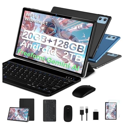 2025 Neueste Tablet 10 Zoll mit Widevine L1, Android 14 Tablet, 20GB RAM+128GB ROM(TF 1TB), Octa-Core 1.8GHz,WiFi 6, 6000mAh, Bluetooth 5.0, 1280 * 800, 8MP+5MP, Tablet mit Tastatur und Maus,Schwarz