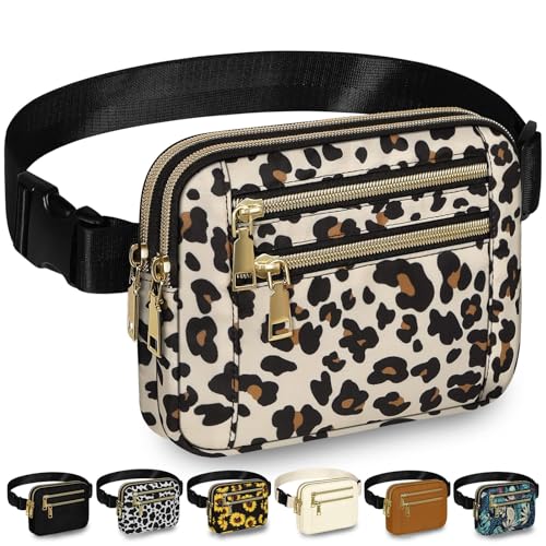 Image of Capolo Fanny Packs for Women 4 Zip Pocket Crossbody Belt Bag Waist Bags | Waterproof, Fashion Waist Pack, Crossbody Bags for Women, with Adjustable Strap, for Workout,Running,Traveling(Leopard,L)