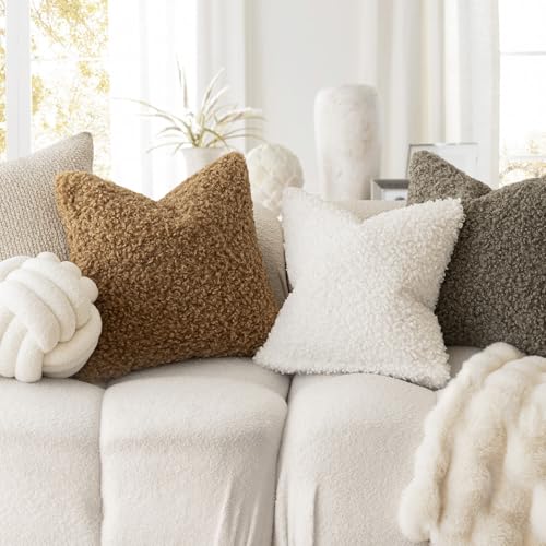 Image of Foindtower 2 Pieces 26x26 Inch Sage Green, Faux Fur Throw Pillow Cover Accent Sherpa Pillow Fuzzy Soft Pillowcases Sheepskin Decorative Fleece Cushion Case for Bed Couch Living Room