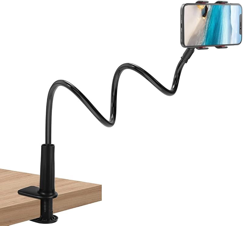 Selfdee Phone Holder for Bed, Gooseneck Clip Adjustable Phone Stand - Universal 360 Flexible Mount for Bedside headboard Lazy Long Arm Clamp Bracket (Style 1)