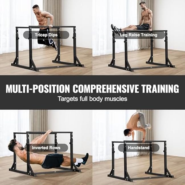 VEVOR Dip Bar, 800 lbs Capacity, Heave Duty Dip Stand Station with Adjustable Height, Fitness Workout Dip Bar Station Stabilizer Parallette Push Up Stand, Parallel Bars for Strength Training Home Gym