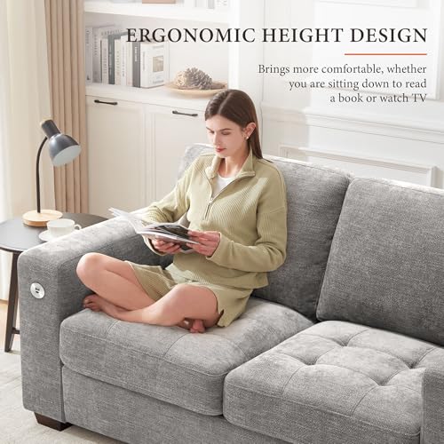 Image of Ihanherry Sofa 70 Inch Loveseat with USB /Type-C Charging Port & Side Pocket, Comfy Modern 2-Seats Sofa for Living Room & Bedroom, Removable Medium Firm Sofa Cushion, Breathable Chenille Fabric, Grey