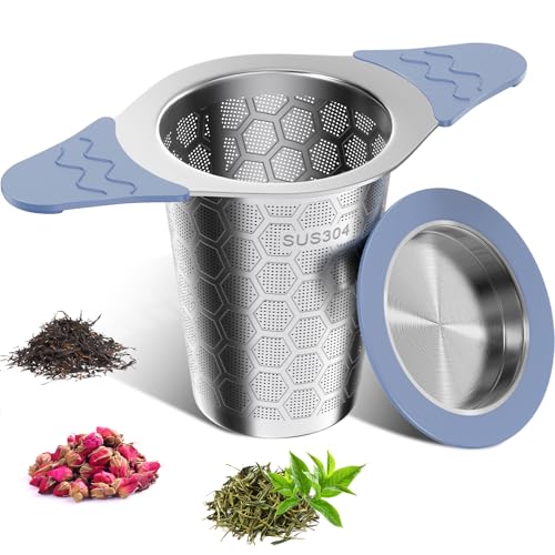 Filtre à Thé, Infuseur Thé en 304 Acier Inoxydable, Avec poignée et couvercle en silicone, Maille fine, Réutilisable Infuseur à Thé, Universel pour Théière, Mug, Tasse, Bouteille, Verre