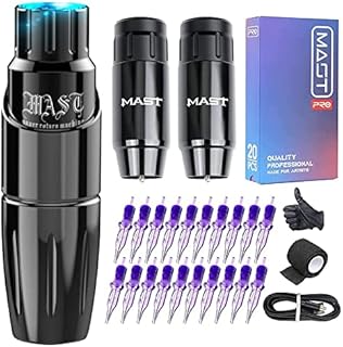 Mast Tour Tattoo Kit, Wireless Rotary Tattoo Pen Machine Gun Kit, 2Pcs Changeable Cordless Tattoo Battery Power Supply, 20Pcs Pro Tattoo Cartridges Needles - Fine Tattoo Kit MT366