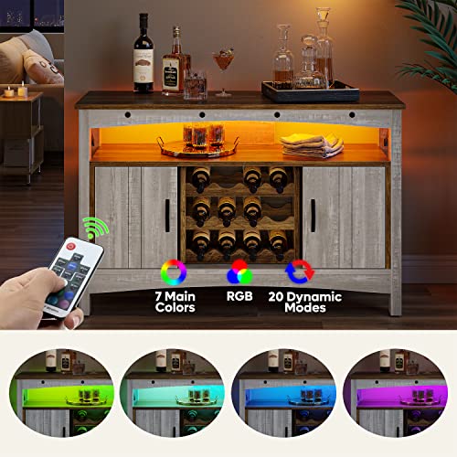 Bestier 127cm Wine Cabinet with Removable Wine Rack & Adjustable Shelves, Rustic Industrial Style for Living Room, Kitchen, White