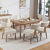 Picture of ZJhome Dining Chairs, Fabric Upholstered Wood Kitchen Chairs Set of 6, Linen Curved Backrest Accent Chairs,Farmhouse Modern Dining Chairs with Foot Pad for Kitchen/Living Room/Restaurant/Cafe-Beige